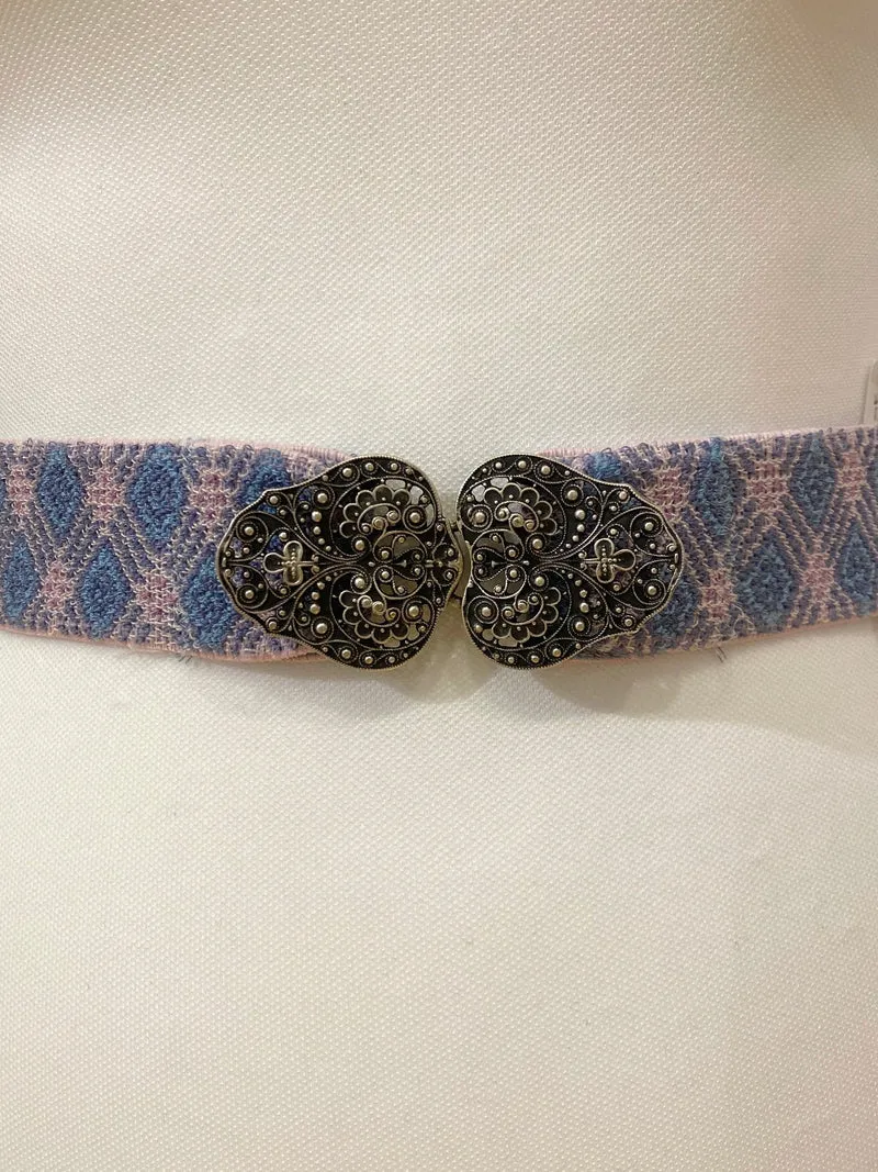 Trachtengürtel Stretch Goldstich rosa/hellblau/silber