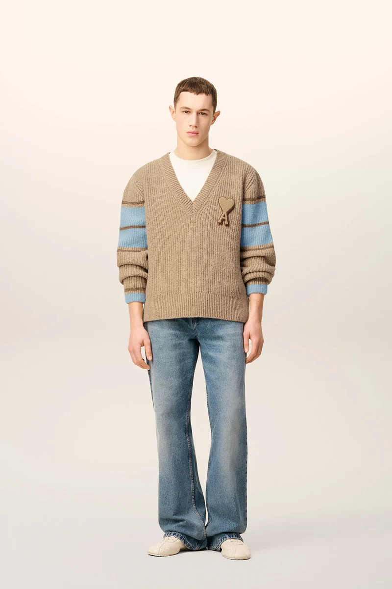 AMI Paris Herren College-Strickpullover Braun
