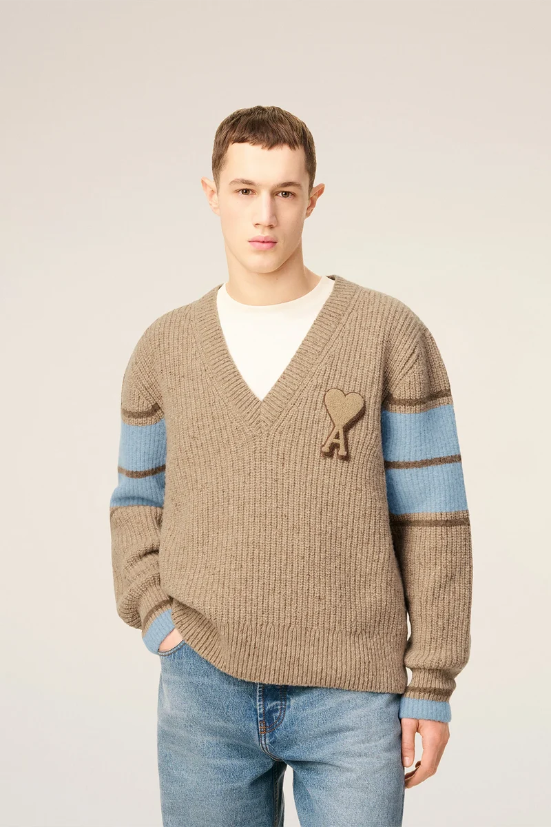 AMI Paris Herren College-Strickpullover Braun