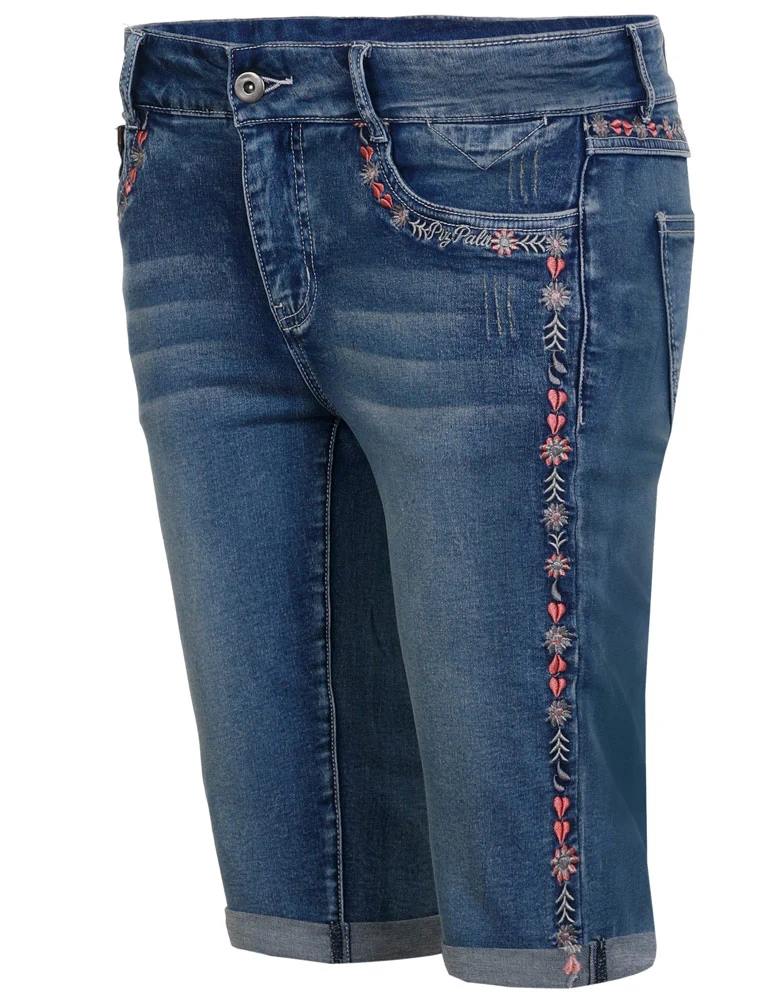Piz Palü Damen Capri Jeans "Hafenlohr" mit Blümchen | Blau
