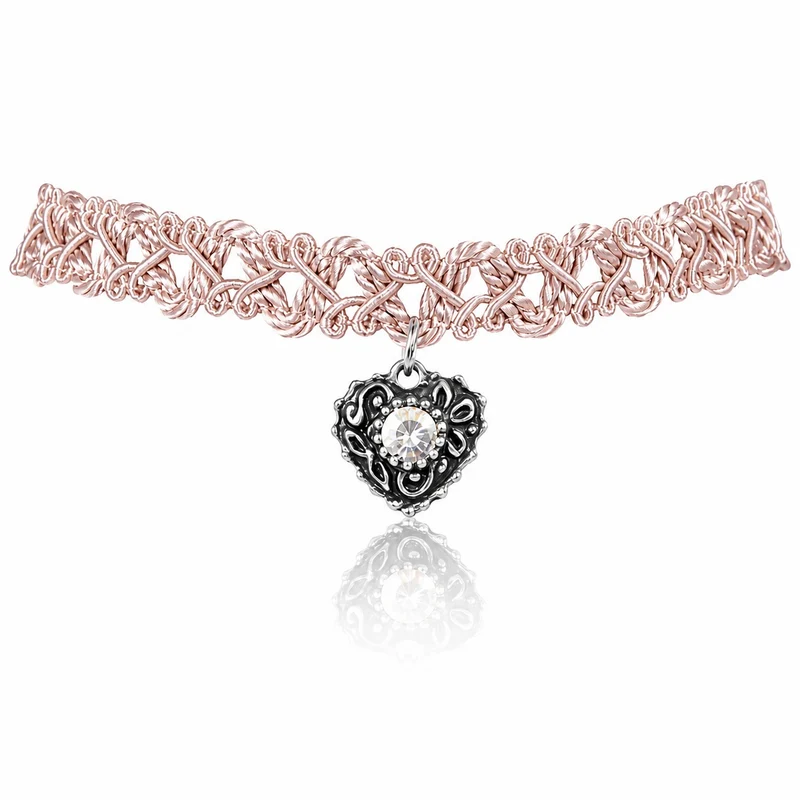 LUISIA® Spitzen Kropfband "Malina" mit Herzanhänger | Rosé