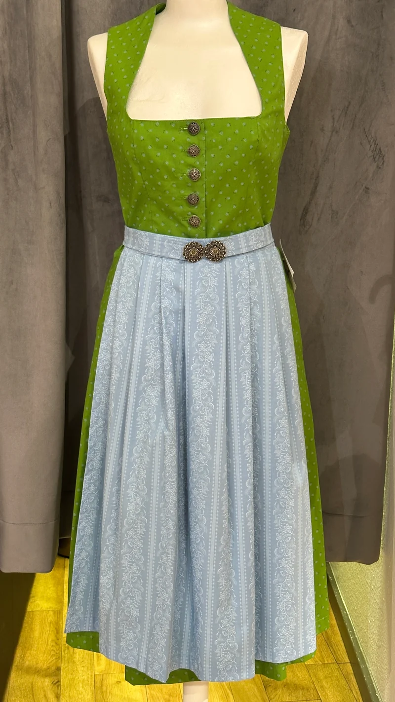 Baumwolldirndl Goldstich grün hellblau 75cm