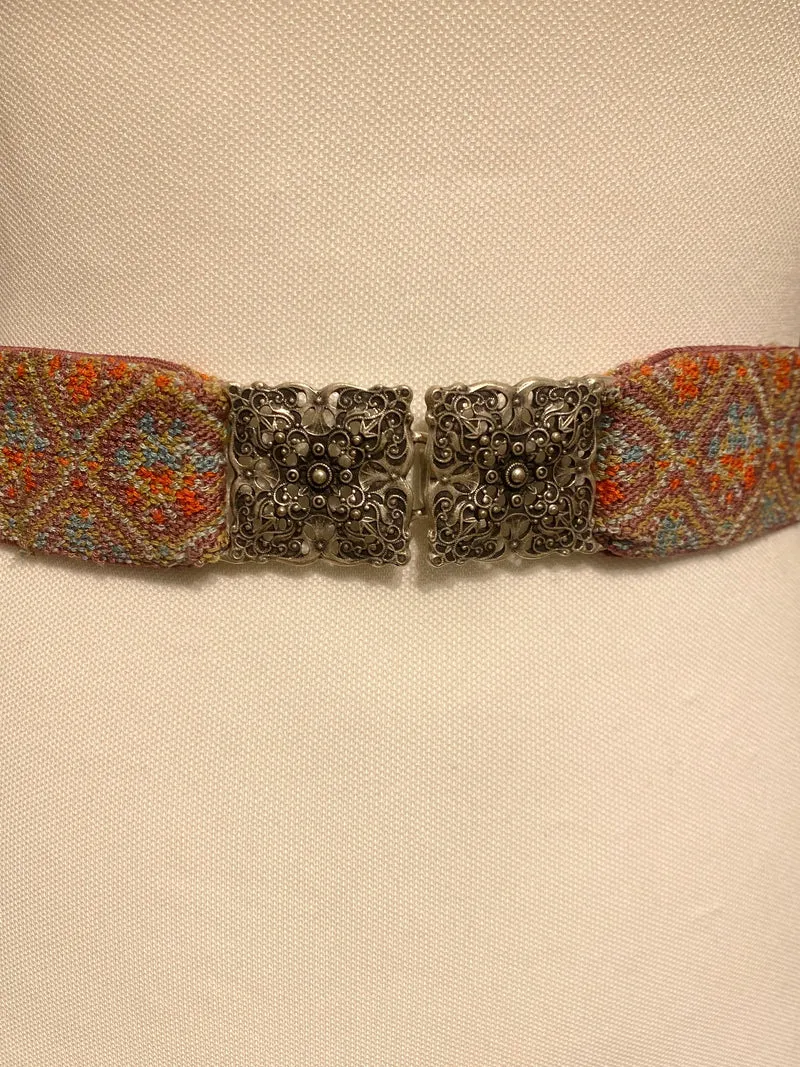 Trachtengürtel Stretch Goldstich lila/orange/silber