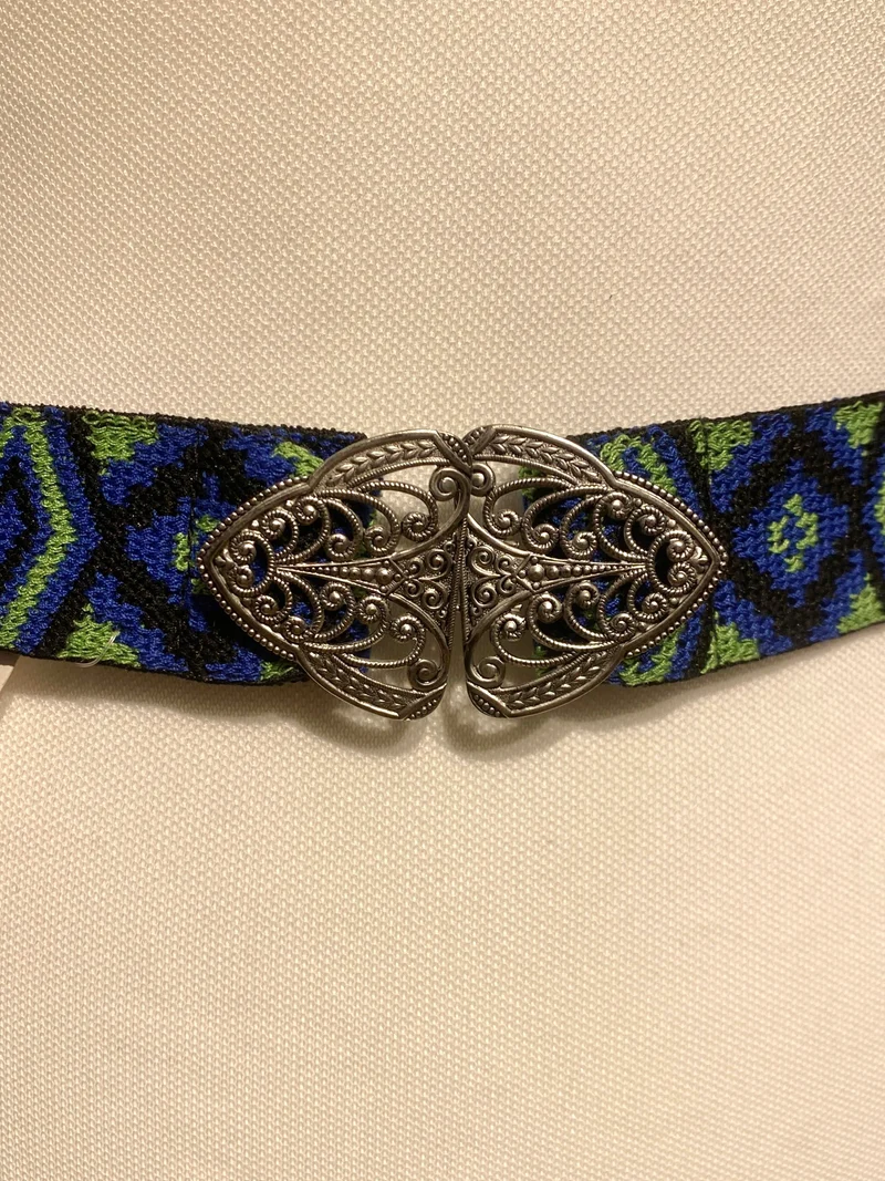 Trachtengürtel Stretch Goldstich blau/grün/silber