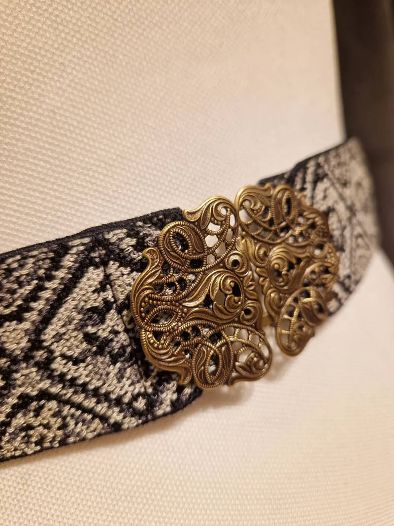 Trachtengürtel Stretch Goldstich schwarz/weiß/gold