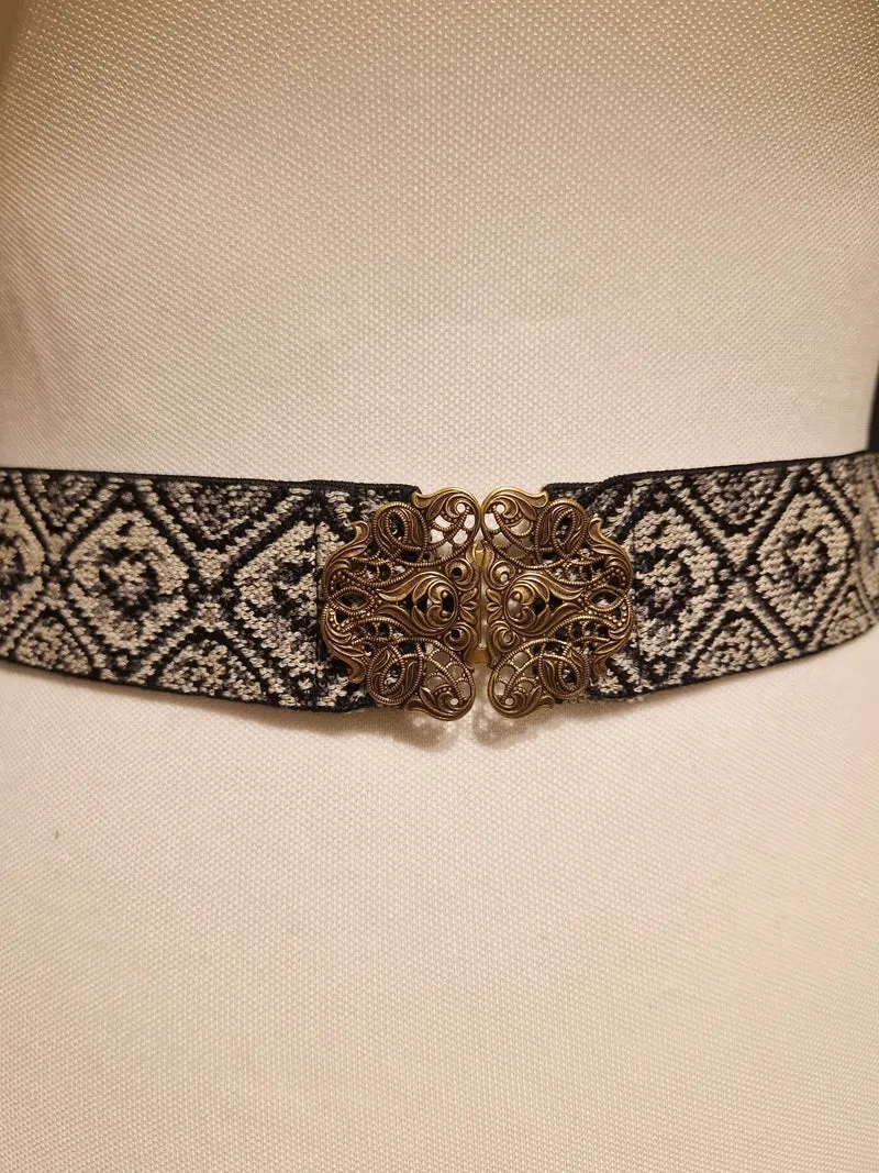 Trachtengürtel Stretch Goldstich schwarz/weiß/gold