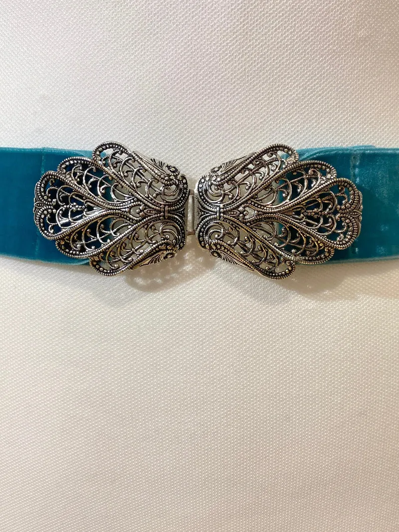 Trachtengürtel Samt Stretch Goldstich türkis/silber