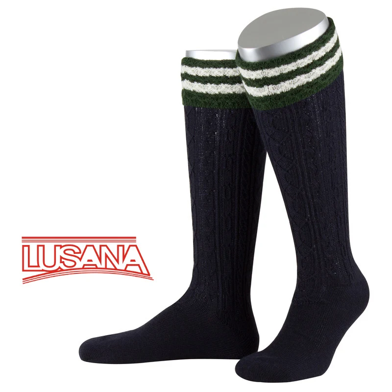 Trachten Kniestrümpfe Lusana Handstrickoptik marine/tanne/natur