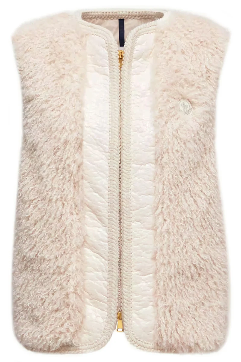 Moncler Damen Teddy Weste Tournel Beige