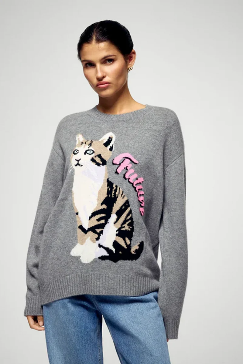 FROM FUTURE Damen Kaschmirpullover Grau