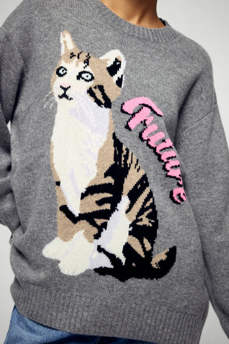 FROM FUTURE Damen Kaschmirpullover Grau