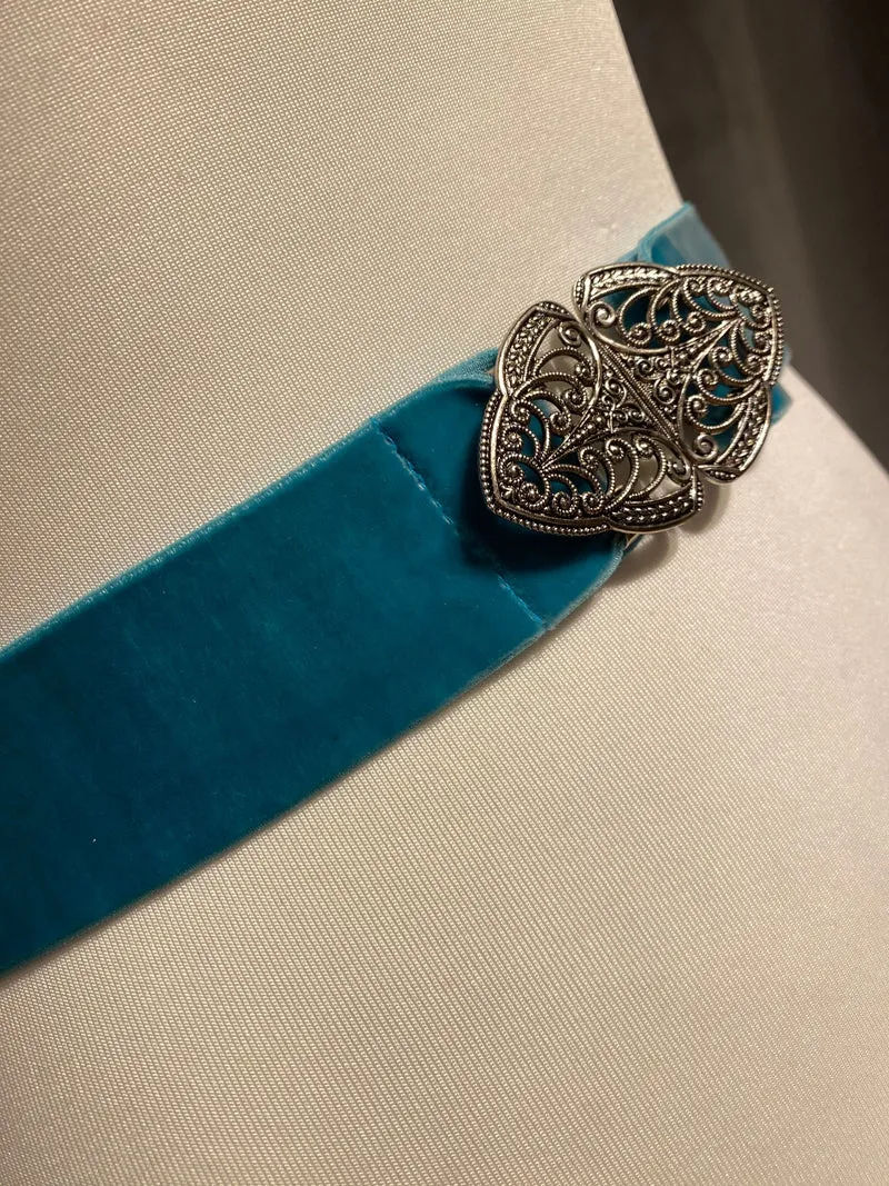 Trachtengürtel Stretch Samt Goldstich türkis/silber