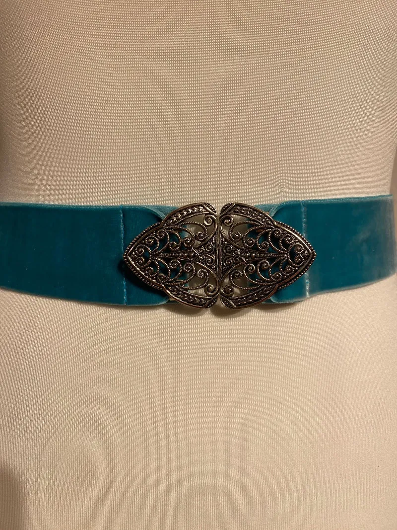 Trachtengürtel Stretch Samt Goldstich türkis/silber