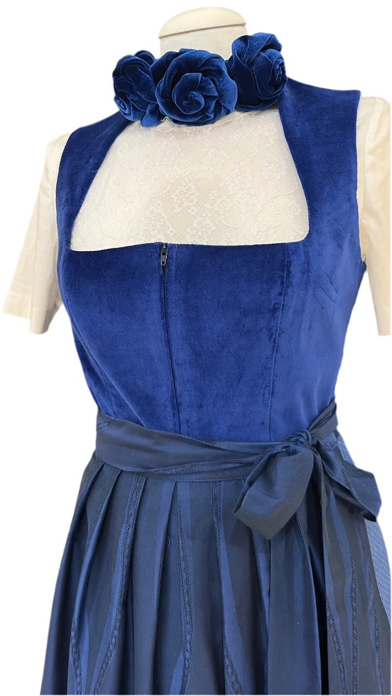 Samtdirndl Goldstich Blau 75cm