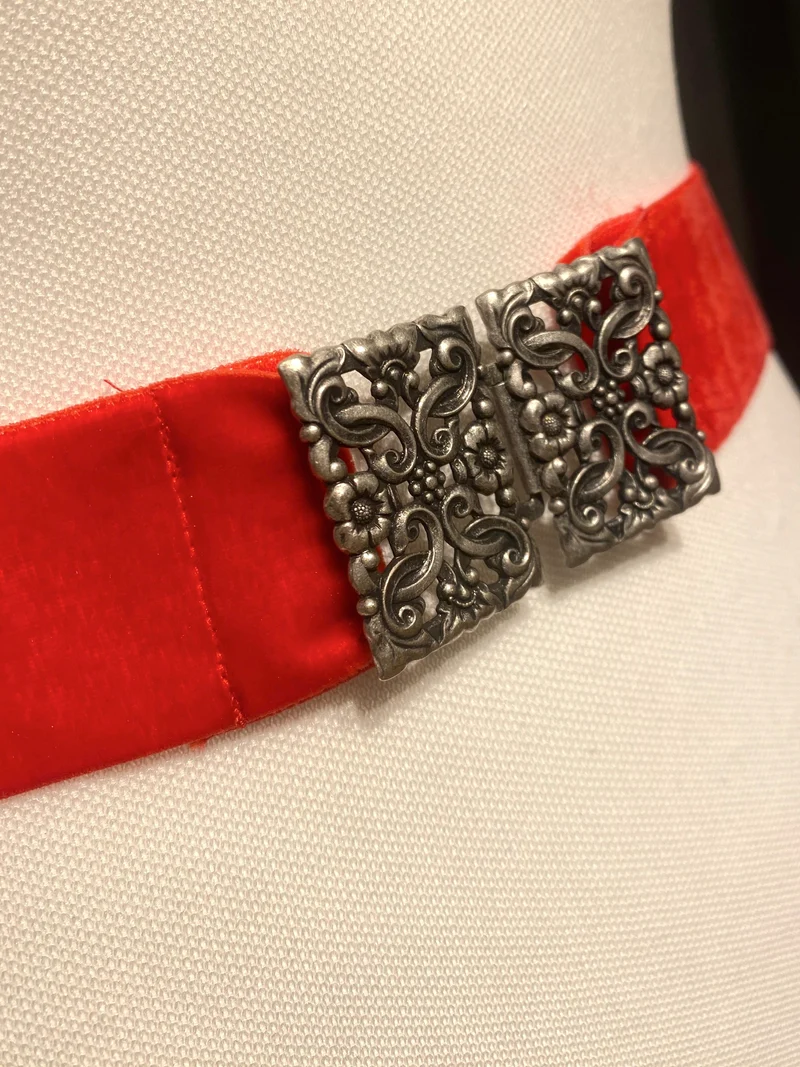 Trachtengürtel Samt Stretch Goldstich rot/silber