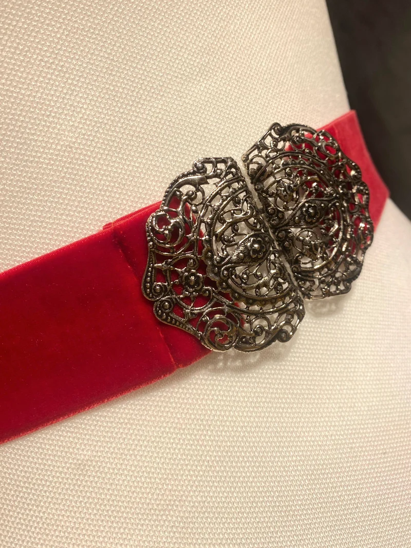 Trachtengürtel Samt Stretch Goldstich dunkelrot/silber