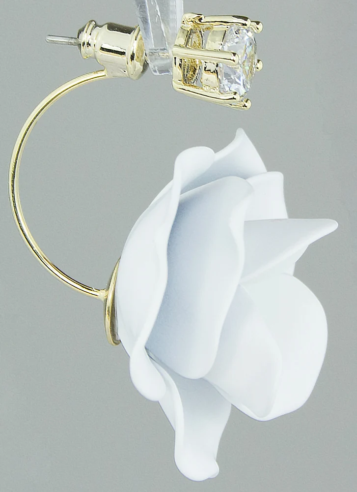 LUISIA Front Back Ohrringe Jarla mit Blumen - 16 Karat vergoldet Weiß