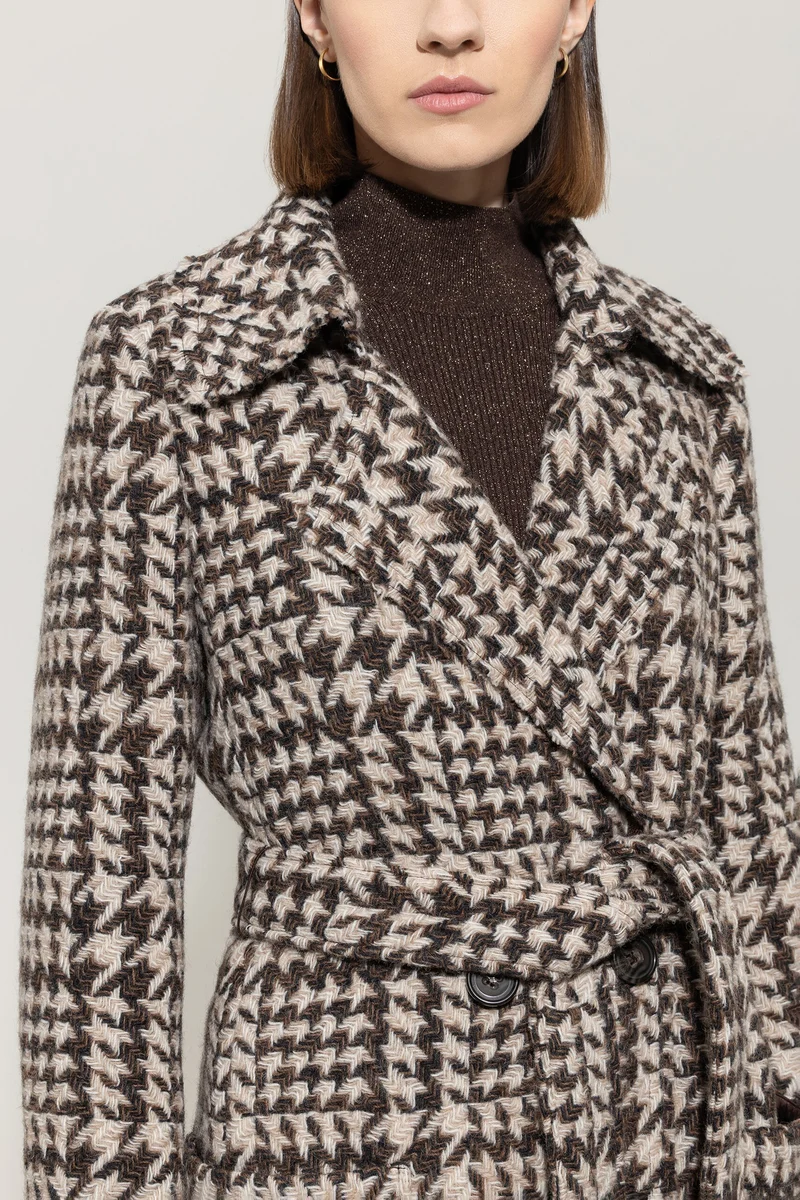 Luisa Cerano Damen Glencheck-Mantel mit Gürtel, Multi
