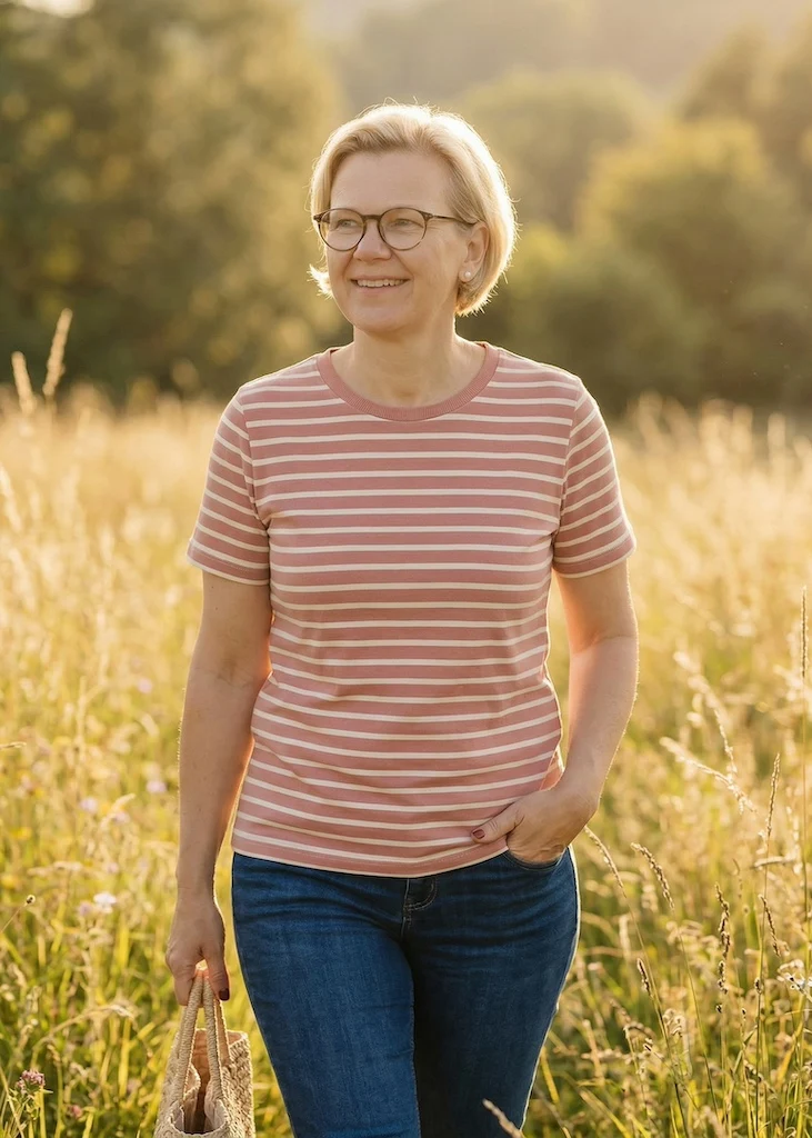 T-Shirt Bio-Baumwolle Damen (Rosenholz/Ecru)