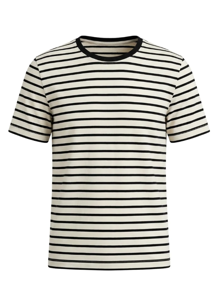 T-Shirt Bio-Baumwolle Damen (Ecru/Navy)