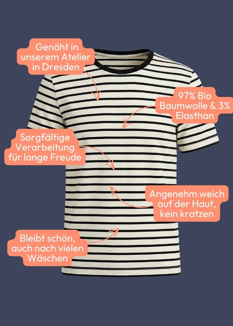T-Shirt Bio-Baumwolle Damen (Ecru/Navy)