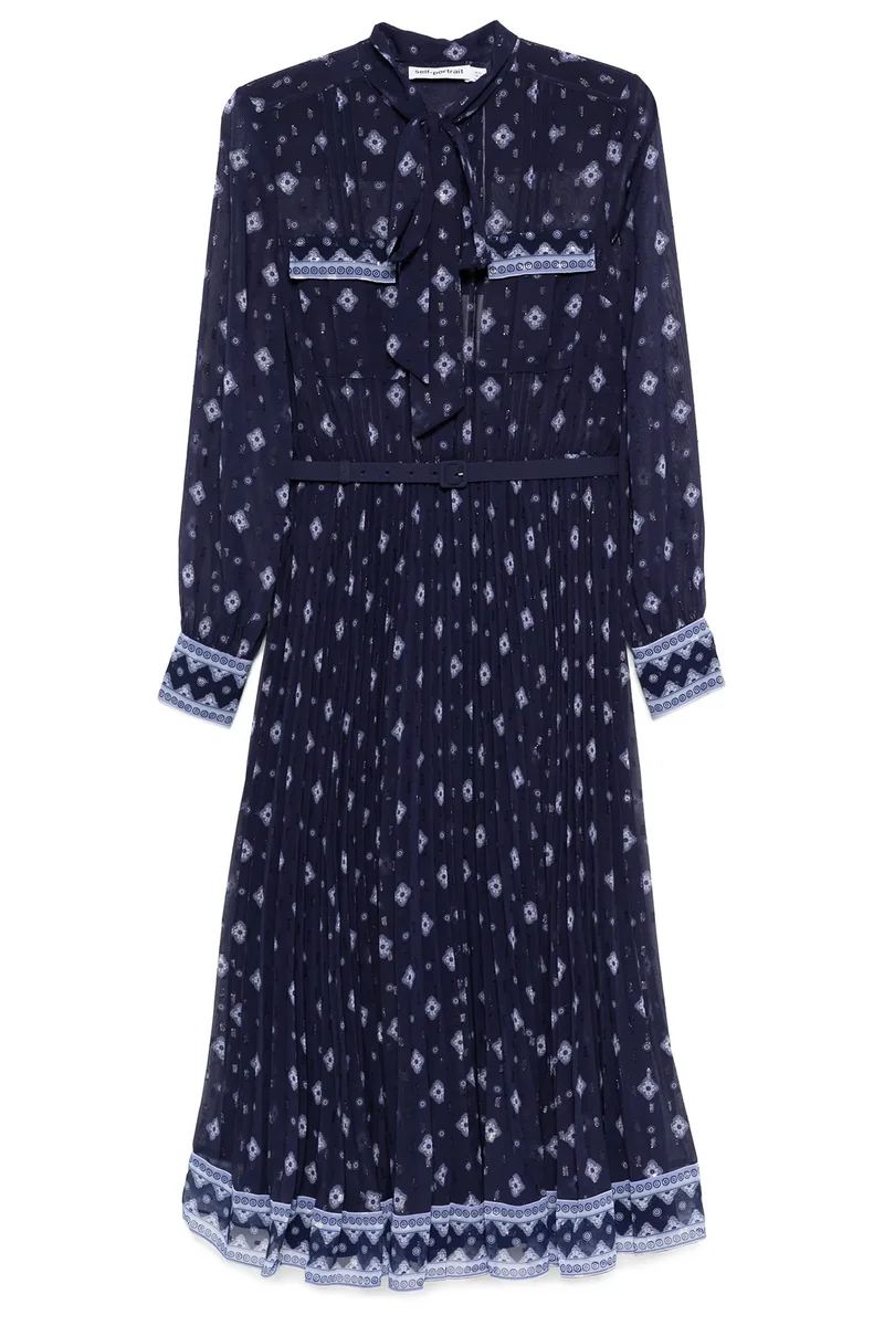 self-portrait Damen Chiffon-Midikleid Marine-Blau