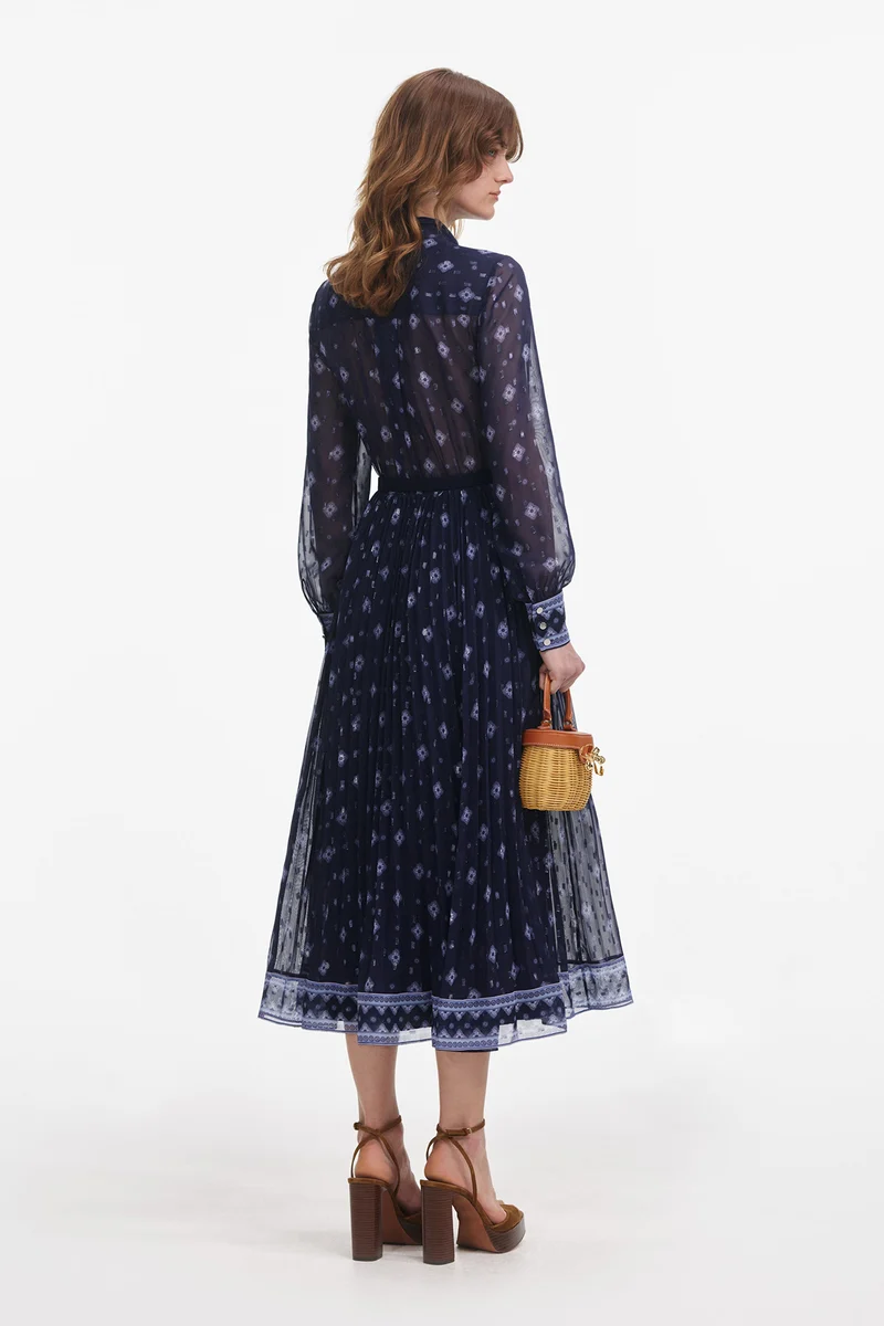 self-portrait Damen Chiffon-Midikleid Marine-Blau