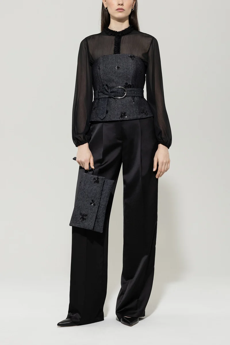 Luisa Cerano Damen Wide-Leg Pants mit Bundfalte, Schwarz