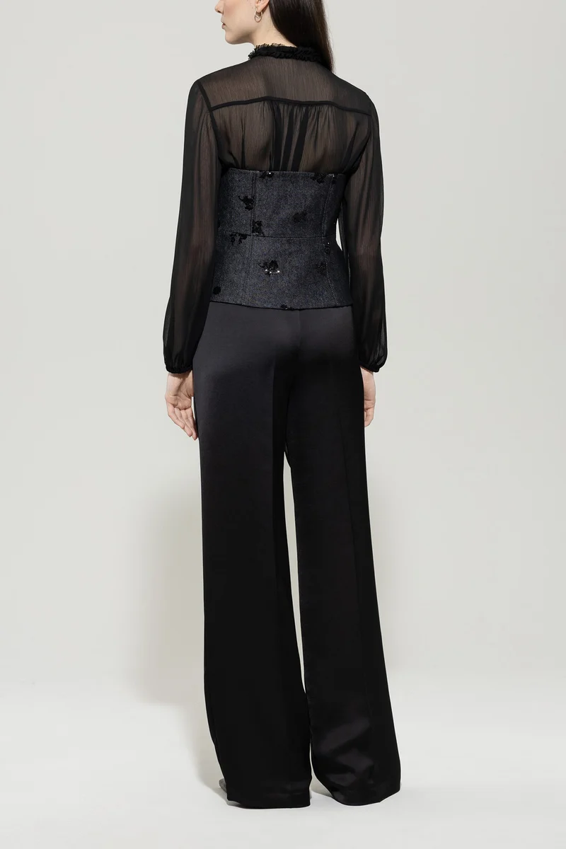 Luisa Cerano Damen Wide-Leg Pants mit Bundfalte, Schwarz