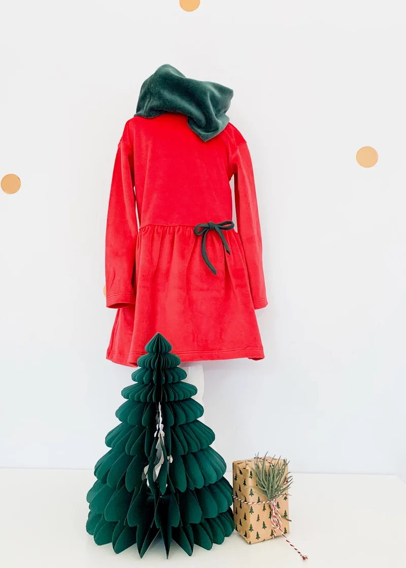 Samt Kleid für Mädchen (Rot) - 100% Biobaumwolle