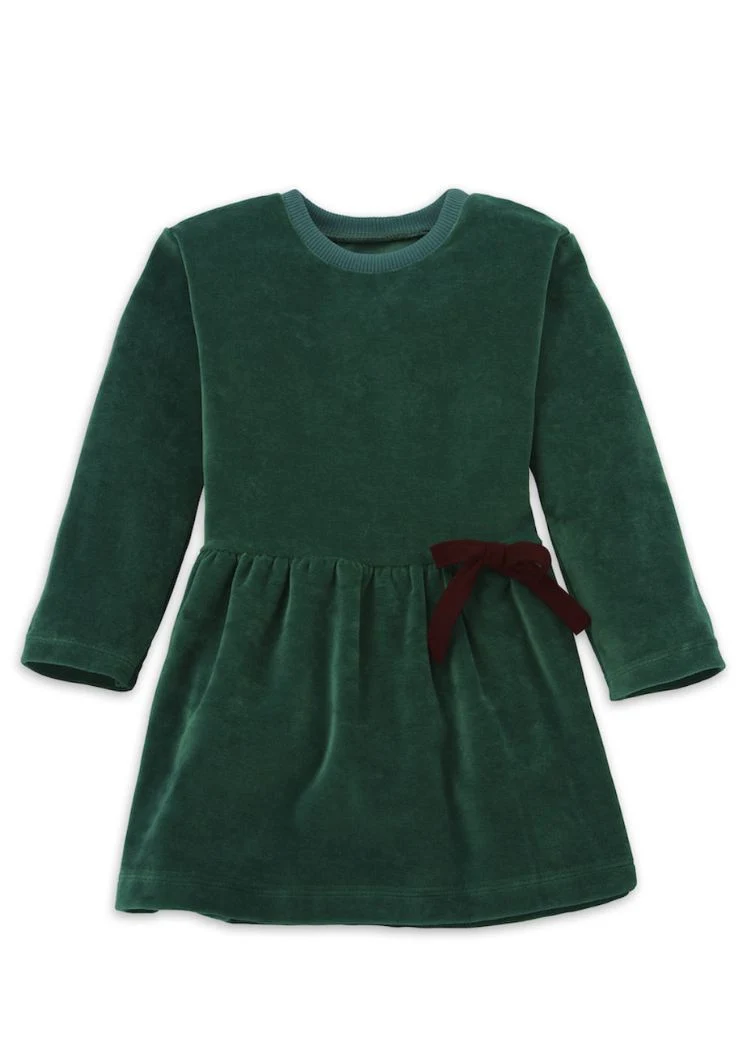 Samt Kleid für Mädchen (Dunkelgrün) - 100% Biobaumwolle