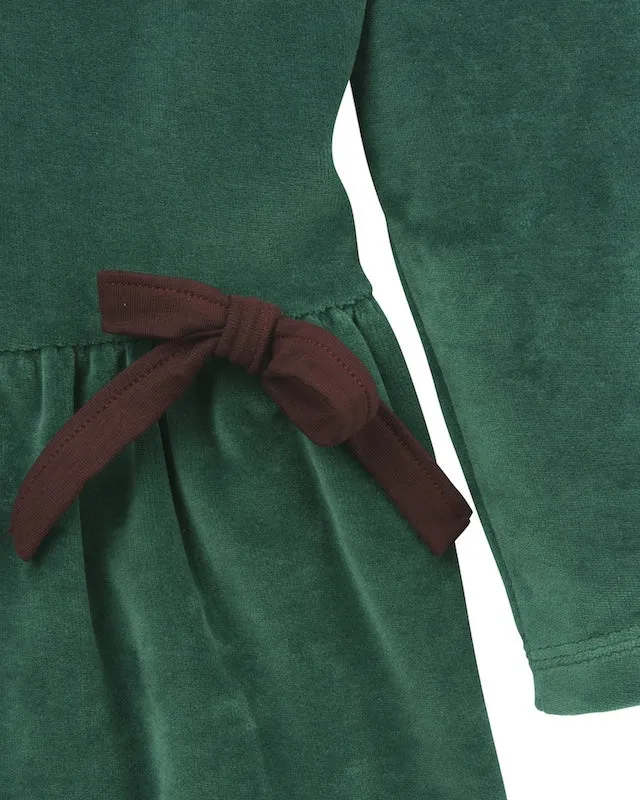 Samt Kleid für Mädchen (Dunkelgrün) - 100% Biobaumwolle