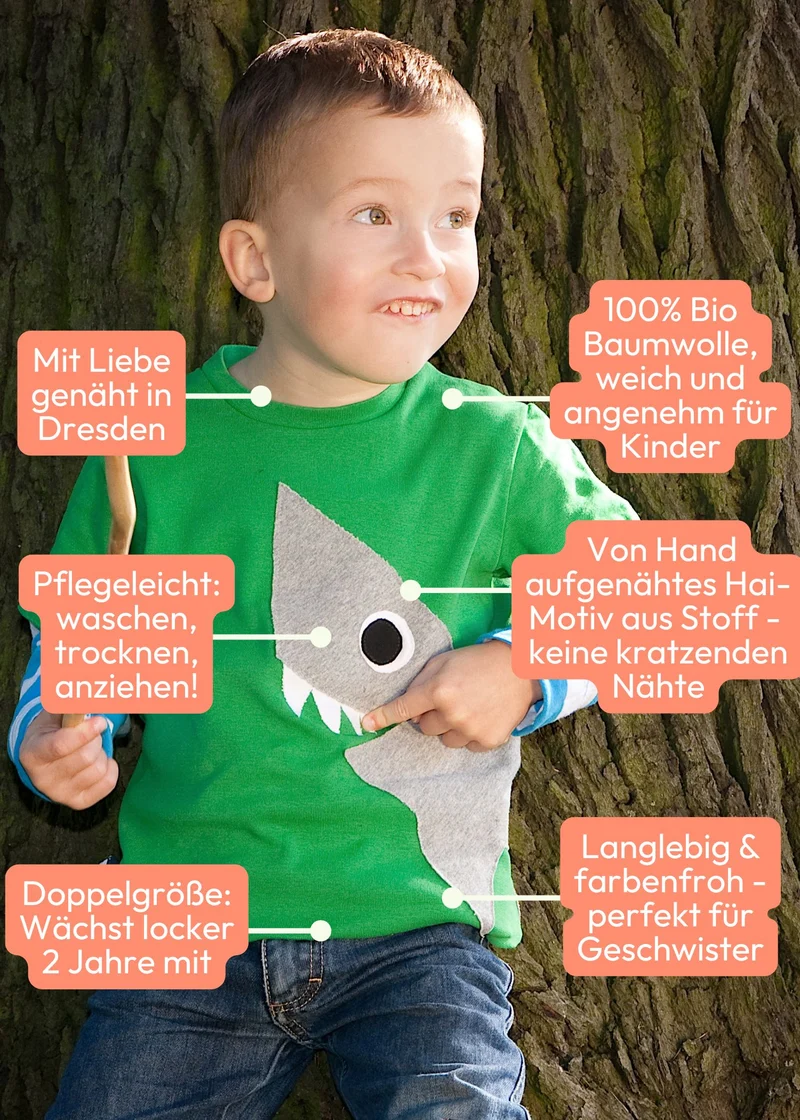 Langarmshirt Kinder Bio Baumwolle „Hai“