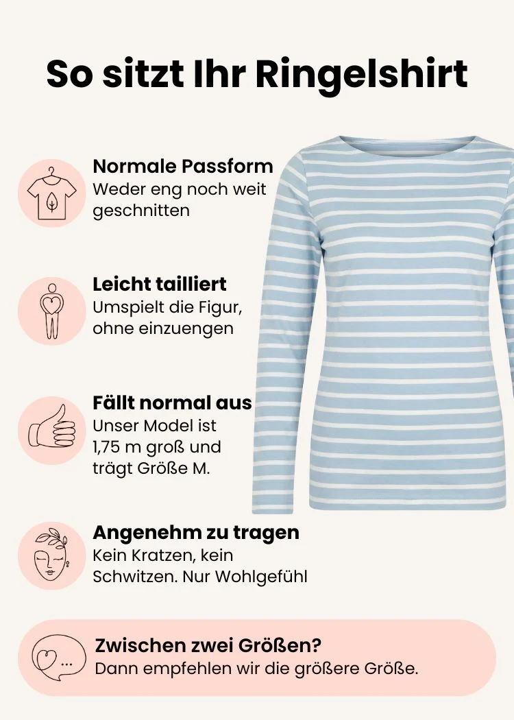 Ringelshirt Damen (Himmelblau-Weiß) aus Bio-Baumwolle