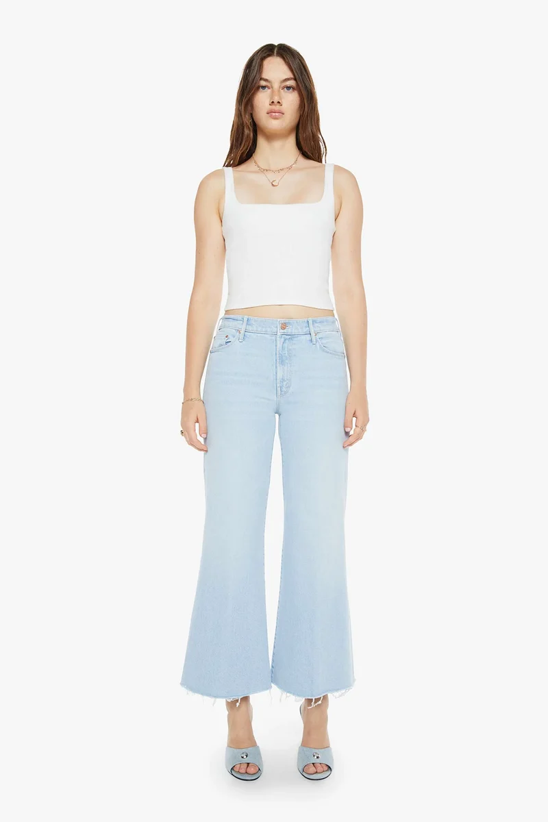 MOTHER Damen Jeans The Twist Ankle Fray Hellblau