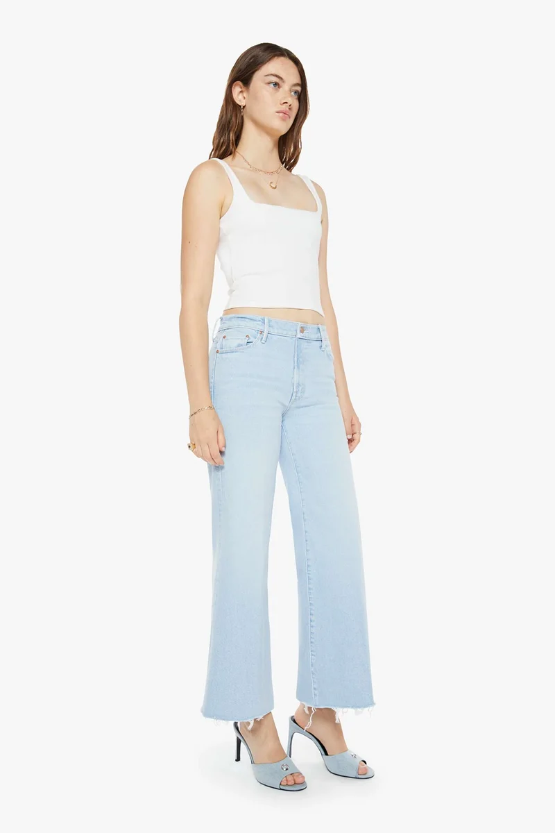 MOTHER Damen Jeans The Twist Ankle Fray Hellblau