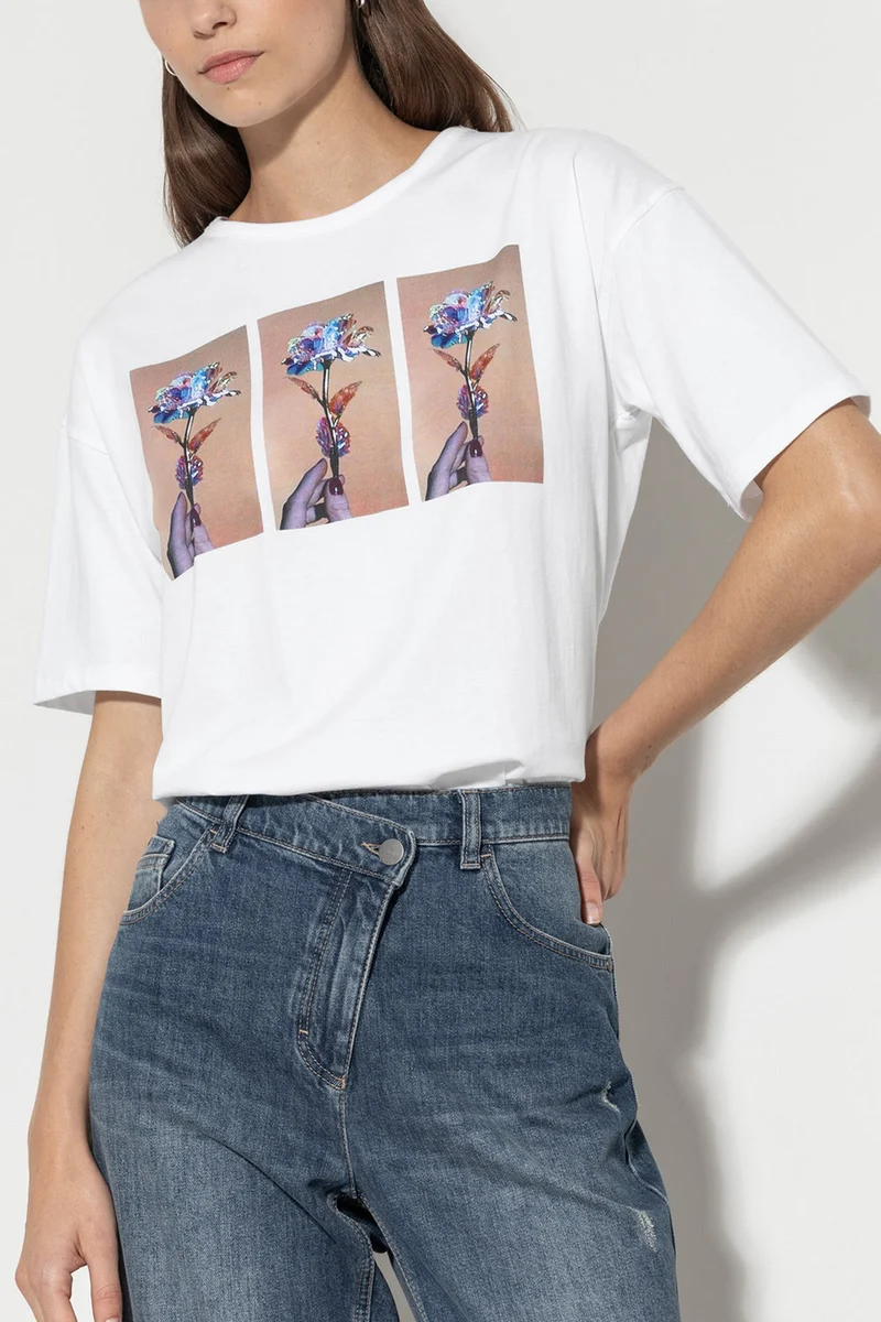 Luisa Cerano Damen T-Shirt mit Print Weiss