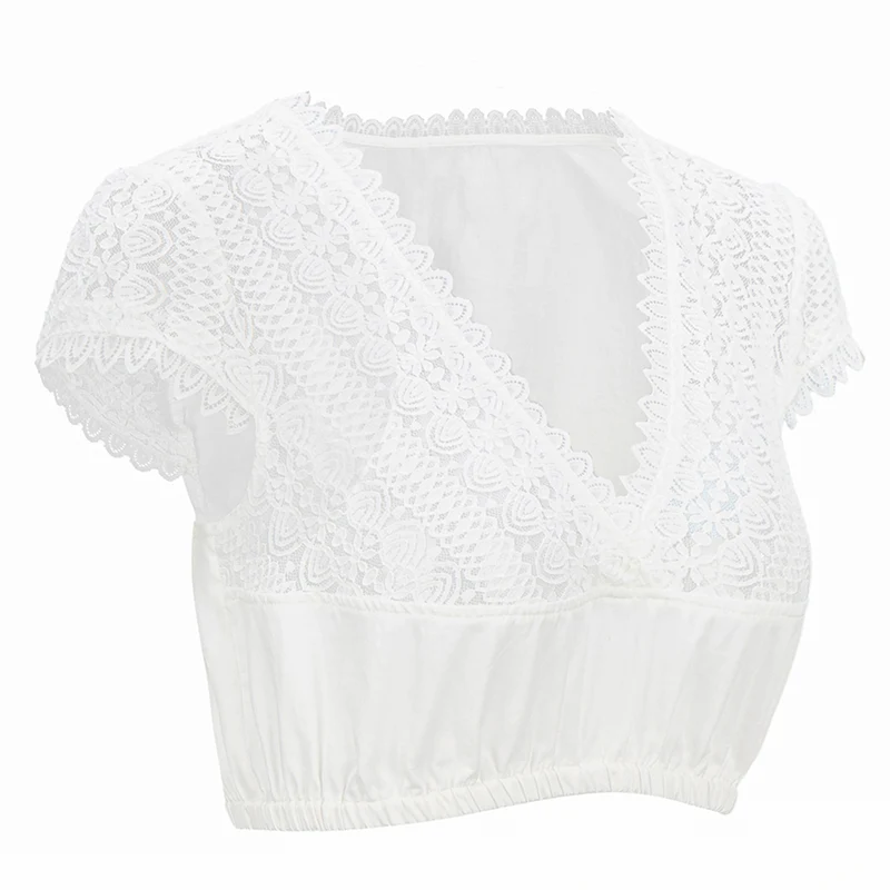 Dirndlbluse V-Ausschnitt mit Spitze weiß