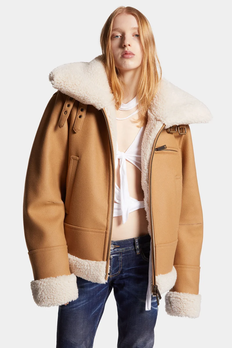 Dsquared2 Damen Wolljacke Easy Aviator Camel