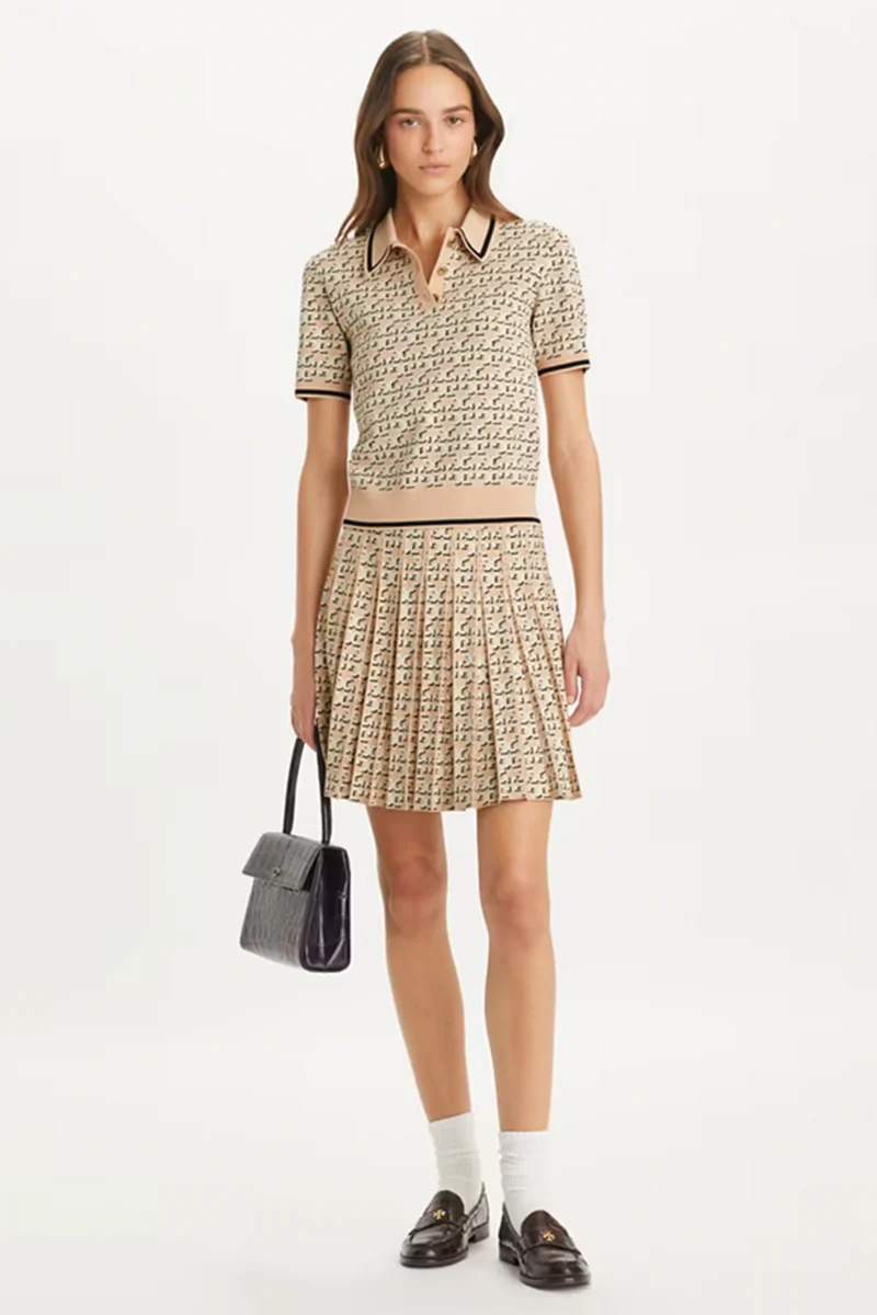 Tory Burch Damen Monogram Pleated Rock Apricot Blush