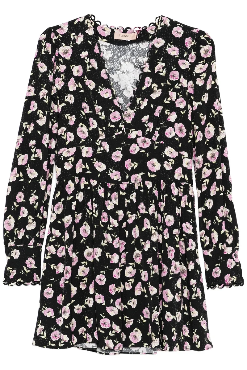 Twin Set Damen Kleid mit Blumenprint Schwarz