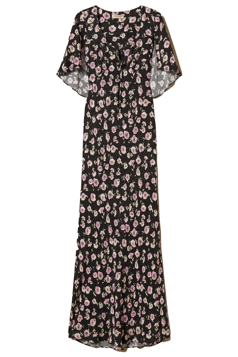 Twin Set Damen Maxikleid mit Blumenprint Schwarz