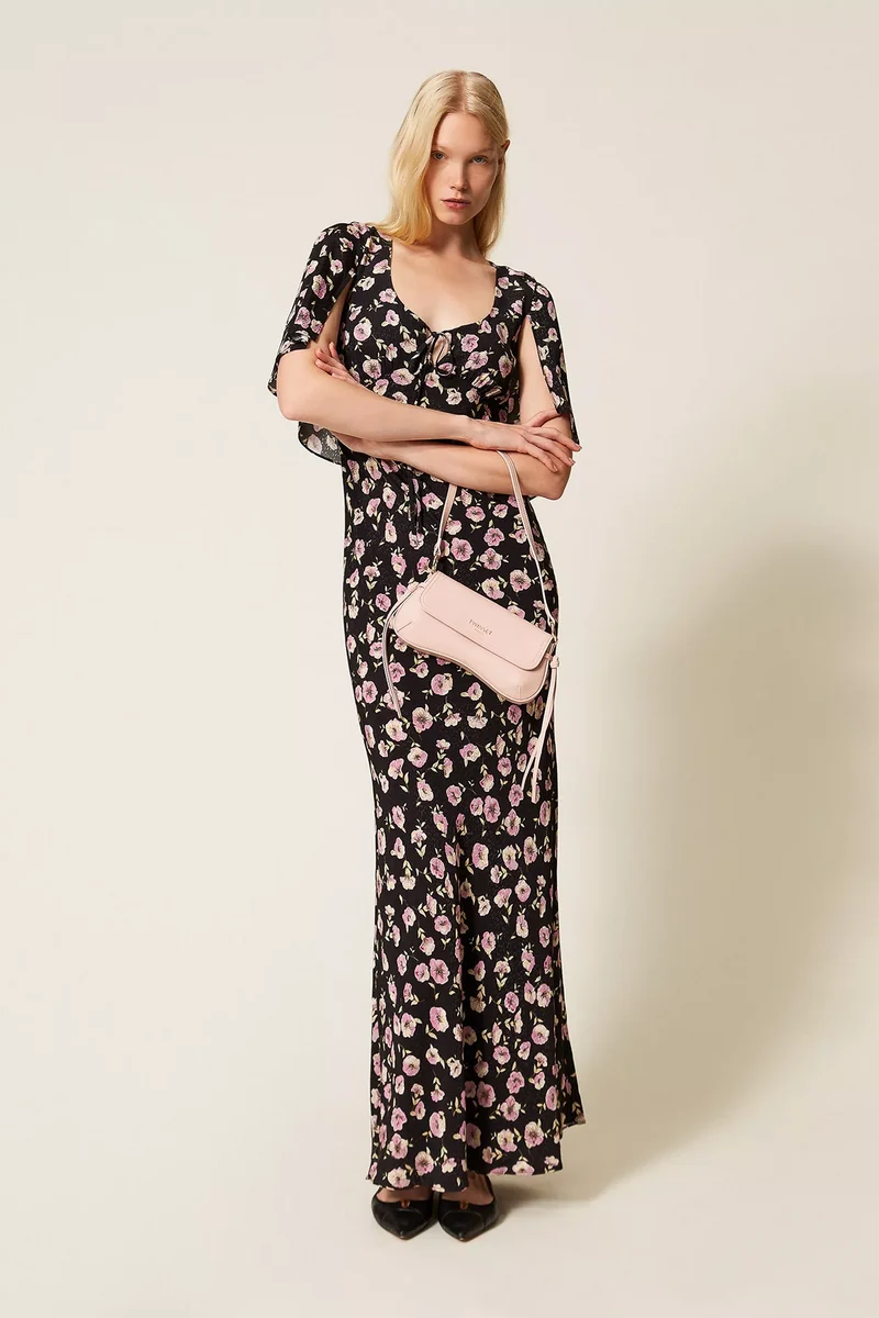 Twin Set Damen Maxikleid mit Blumenprint Schwarz