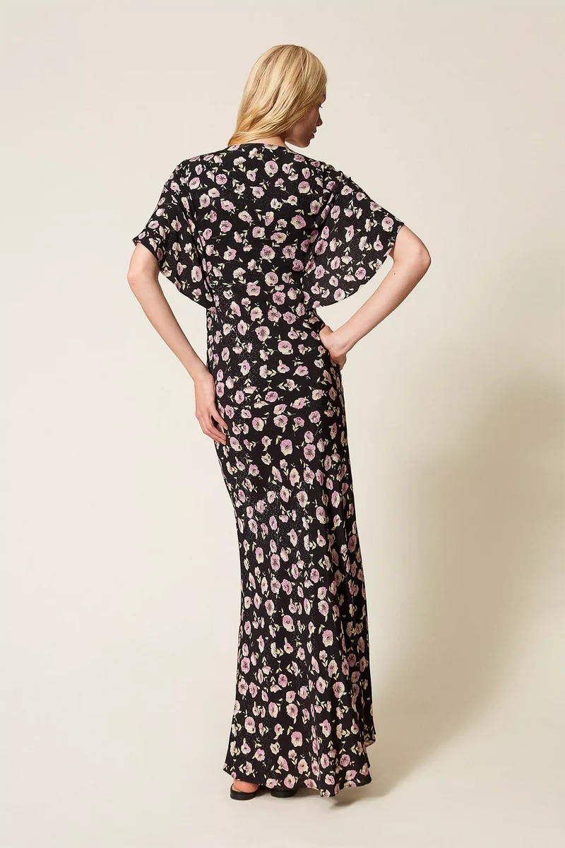 Twin Set Damen Maxikleid mit Blumenprint Schwarz