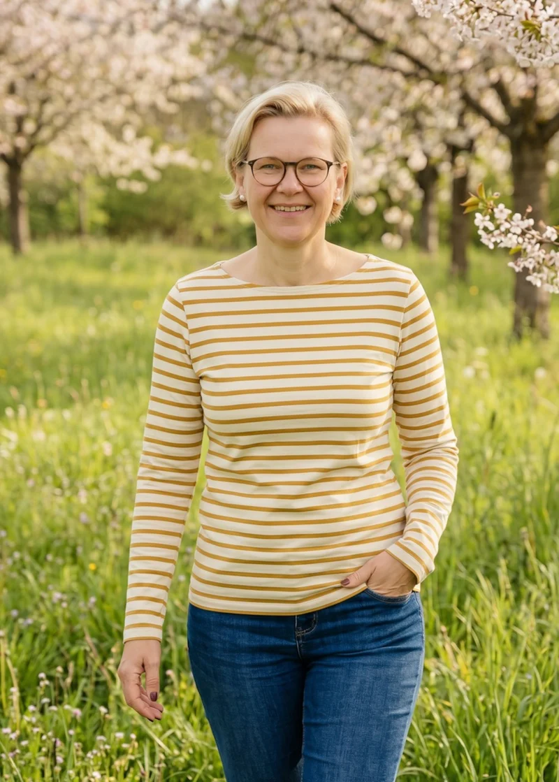 Ringelshirt Damen aus Bio-Baumwolle – Weiß/Senfgelb