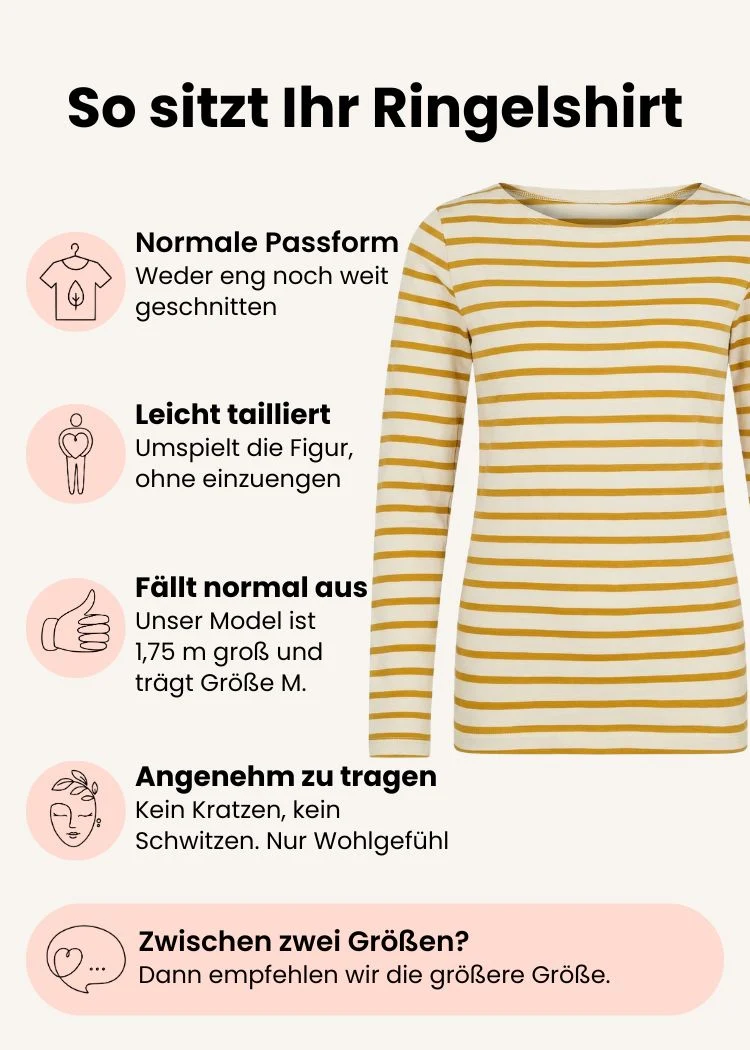 Ringelshirt Damen aus Bio-Baumwolle – Weiß/Senfgelb