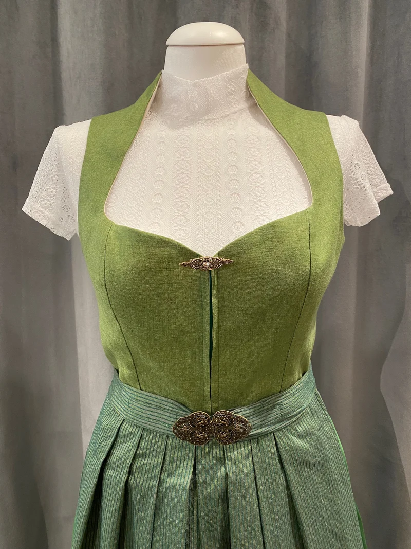 Dirndl Goldstich traditionell grün Reißverschluss 65cm