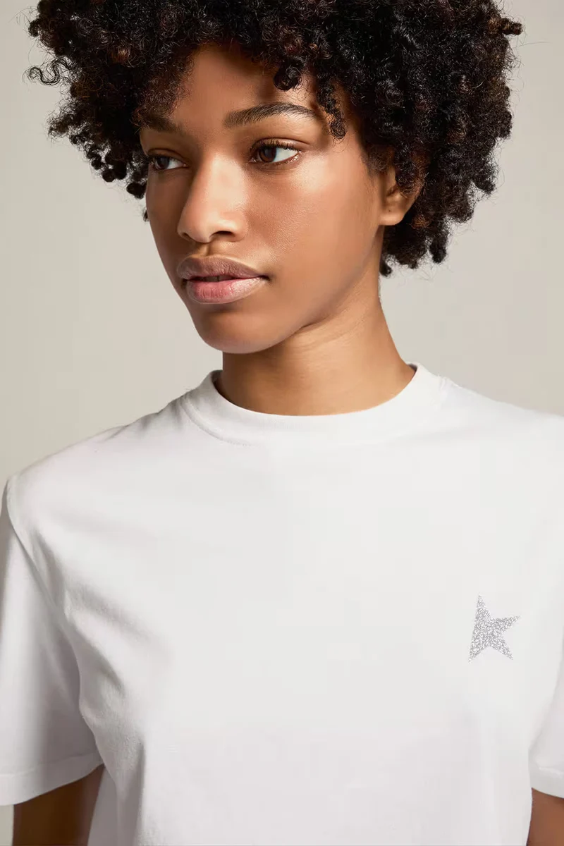 Golden Goose Damen T-Shirt Small Star Glitter Weiss