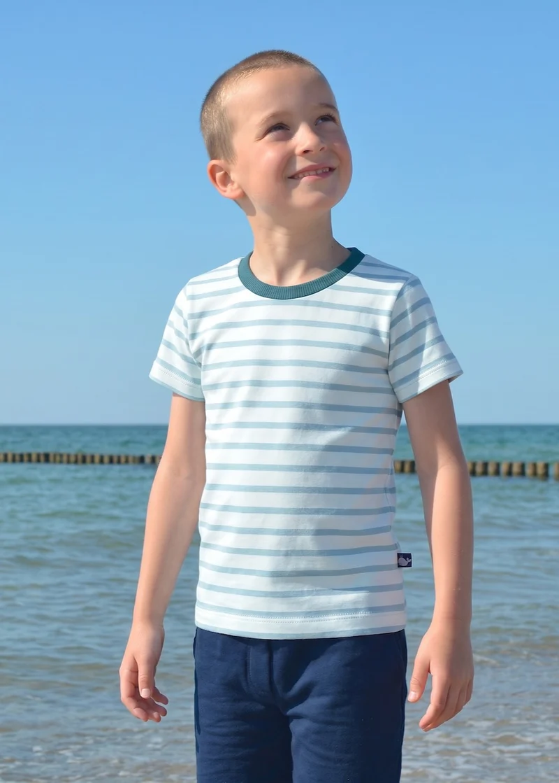 Kinder T-Shirt Bio-Baumwolle – Weiß/Hellblau