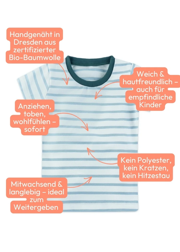 Kinder T-Shirt Bio-Baumwolle – Weiß/Hellblau